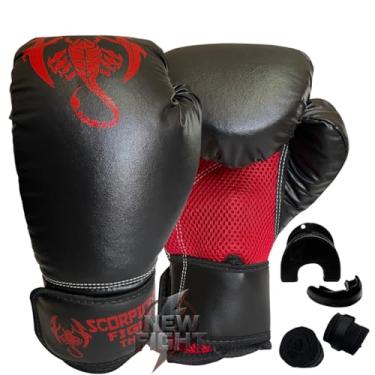 Imagem de Kit Luva De Boxe + Bandagem + Bucal Muay Thai Kickboxing Treino (Vermelho, 14oz)