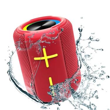 Imagem de Caixa de som Bluetooth sem fio, Caixa de Som Portátil, à prova d'água e Poeira IPX5 com luz RGB, com uma bateria potente de 1200 mAh,para Casa,Festa,Exterior,Praia (Vermelho)