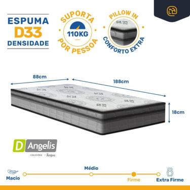 Imagem de Cama Box Baú com Colchão Espuma D33 Pillow In Anjos Ortosleep + Auxiliar Unique Solteiro 88cm