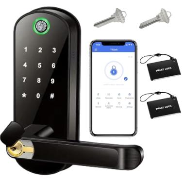Imagem de Fechadura de porta inteligente com impressão digital sem chave: fechadura eletrônica digital LORVIBO com código de acesso, maçaneta elétrica, maçaneta biométrica, perfeita para portas exterior
