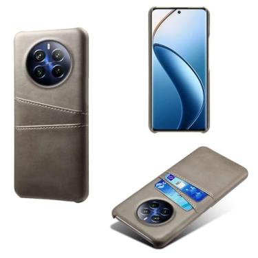 Imagem de Capas Compatível com OPPO Realme 12 PRO PLUS 5G,tampa protetora de couro falso,design de saco de cartão com 2 fendas de cartão atrás,proteção anti-impressão digital e anti-gota-Grey