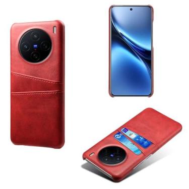 Imagem de Capas Compatível com VIVO X200 PRO mini 5G,Caso de couro PU-Tampa de telefone a prova de choque com 2 slots de cartão,Proteção anti-impressão digital e anti-gota-Red
