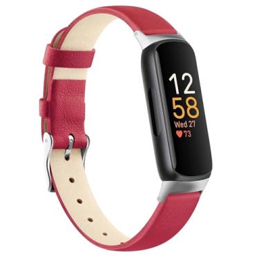 Imagem de AK Pulseira de couro compatível com Fitbit Inspire 3 para mulheres e homens, pulseira de substituição de couro de grão superior clássico macio para Fitbit Inspire 3 Fitness Tracker (vermelha)
