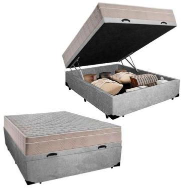 Imagem de Cama Box Baú Casal Suede + Colchão Serene Molas Ensacadas 138x188x69 C