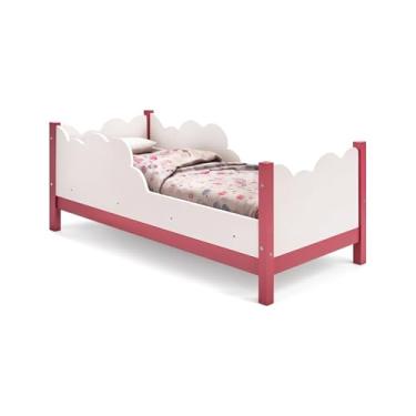 Imagem de Cama Nuvem Infantil Juvenil Com Colchão Rosa E Branco MDF Robusto