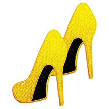 Imagem de Sapatos amarelos salto alto sexy menina bordado ferro costurado em adesivos bordados aplique roupas camisetas jaquetas jeans chapéus mochilas para crianças mulheres homens (2 peças)