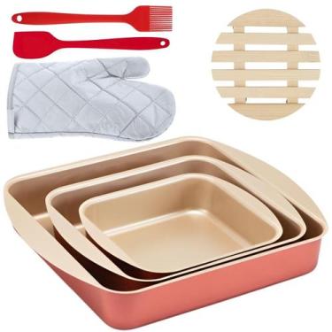 Imagem de Assadeira Quadrada 03 Pçs + Descanso Panela + Luva + Pincel - Marcolar