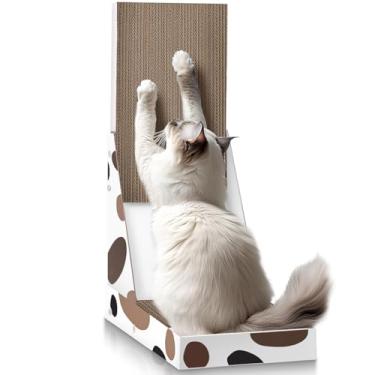 Imagem de ComSaf Arranhador vertical de papelão para gatos – Placa grande para arranhar gatos em forma de L para gatos internos com caixa de 29 cm de largura, almofada de arranhar gatos para adultos, sofá de
