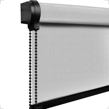 Imagem de Cortina Persiana de Rolo, rollon, rolô Tela Solar, screen 3% cor Bege - (SEM BANDÔ) - COMANDO DIREITO (CINZA - Acabamento Preto, 1,30 (lar) x 2,40 (alt))