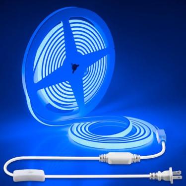 Imagem de Aclorol Fita de luz LED COB 110 V 5 m/5 m luzes de LED azul ao ar livre à prova d'água IP67 luzes de corda flexível 288LEDs/M brilho uniforme para quarto, corredor, jardim, quintal, festa, decorações