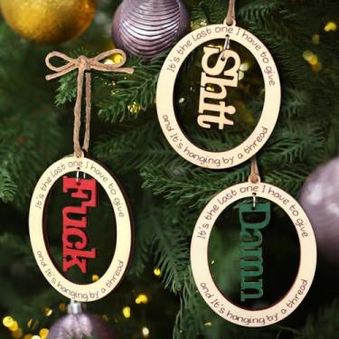 Imagem de Pacote com 3 enfeites de Natal engraçados de madeira, It's The Last Fuck on Thread, My Last Fuck Ornament, presente de piada de humor para decoração de festa em casa, presente de pegadinha de madeira