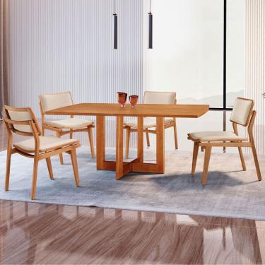 Imagem de Mesa Patros Tampo 120cm Laminado Barril com 4 cadeiras Eva Moderna Mobília