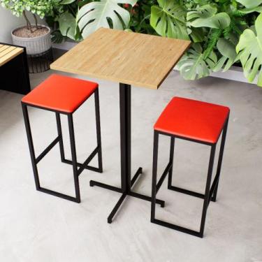 Imagem de Conjunto Mesa Alta Bar Bistrô Quadrada Pinus 2 Bancos Estofado Industr