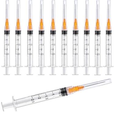 Imagem de Seringa DM YOSLEB de plástico Luer Lock de 2,5 mL com agulha de 25 Ga 