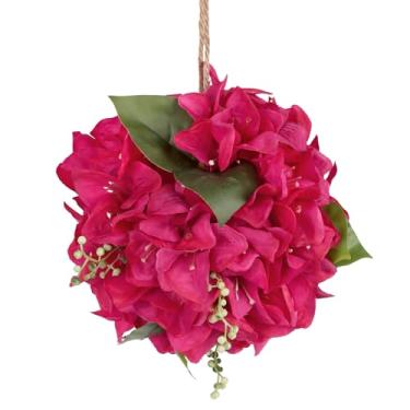Imagem de Bola de flores artificiais buganvílias 19,78 cm rosa choque flores falsas bola decorativa com cordão para centro de mesa de casamento, festa interior e exterior decoração de casa (rosa choque)