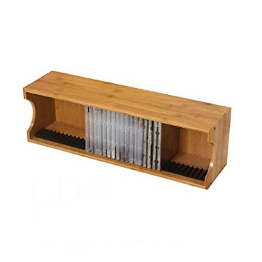 Imagem de Suporte para rack de CD de DVD, caixa de armazenamento de CD, bandeja de mídia de madeira rústica para armazenamento doméstico e organização, organizador de mídia