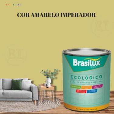 Imagem de Esmalte Sintético Brasilux Base Água Ecologico Cor Amarelo 800ML Brilh
