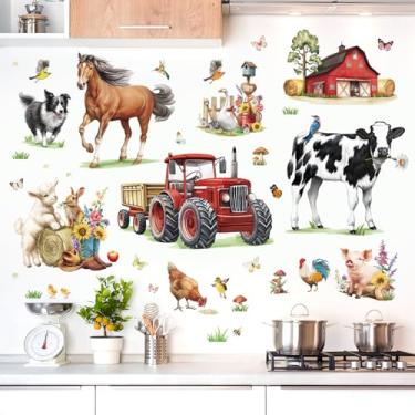 Imagem de decalmile Adesivos de parede de animais de fazenda cavalo vaca caminhão de fazenda adesivos de parede quarto sala de estar TV fundo decoração de parede
