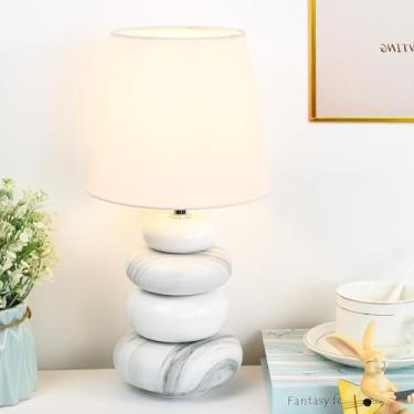 Imagem de Lampwell Ange Light Candeeiro de mesa pequeno de mármore para sala de estar como luminária de mesa de cabeceira para quarto, luminária de mesa noturna infantil de cerâmica moderna, Φ16,5 × A 30,5 cm