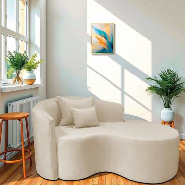 Imagem de Recamier Curvo Orgânico 150cm 2 Lugares Lado Direito para Sala de Estar Bouclé Londres Bege
