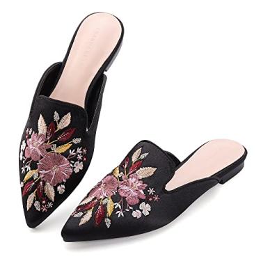 Imagem de Danglianying Sapato social feminino de salto baixo, salto baixo, bico fechado, strass, bico fino, costas brilhantes, festa de casamento, Preto, 38