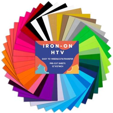 Imagem de IRON-ON HTV 20 cores 30,48 cm x 30,48 cm folhas de vinil para transferência de calor pacote com 20 pacotes de ferro em vinil para camisas design DIY (sortidos)