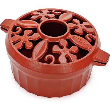 Imagem de STBoo Vaporizador de fogão a lenha: umidificador de lareira de ferro fundido | Panela interna para aquecimento doméstico | Tampas de fogão de lareira de tigela redonda acessórios decorativos | Acabamento fosco e resistente à ferrugem e 2,7 litros, vermelho