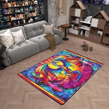 Imagem de Tapete de área infantil dragão voador, dragão de asa ocidental, tapetes de Halloween góticos para meninos e meninas, tapetes de banho geométricos abstratos modernos, tapetes de banho retrô arco-íris