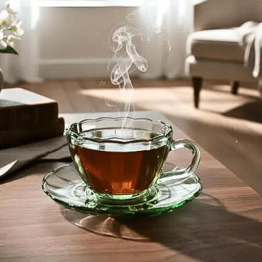 Imagem de Xicaras de Cha e Cafe Vidro Canelado Verde Rosa Peach (Xicara de Café Verde)