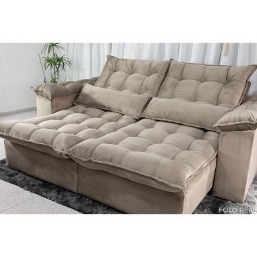 Imagem de Sofá Retrátil e Reclinável 2,30m em Tecido Veludo com Pillow nos Braços e Assentos - Com Molas Ensacadas Bonel/D33