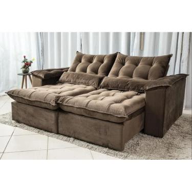 Imagem de Sofá Retrátil e Reclinável 2,30m em Tecido Veludo com Pillow nos Braços e Assentos - Com Molas Ensacadas Bonel/D33