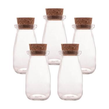 Imagem de Kit 5 Porta Mantimento Mini De Vidro Com Rolha 100Ml Lyor