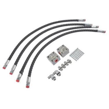 Imagem de TEKKOAUTO Substituição de 2 válvulas de desvio de três vias para escavadeira pequena de 1 a 2 toneladas com mangueira de 78 cm e parafusos de montagem