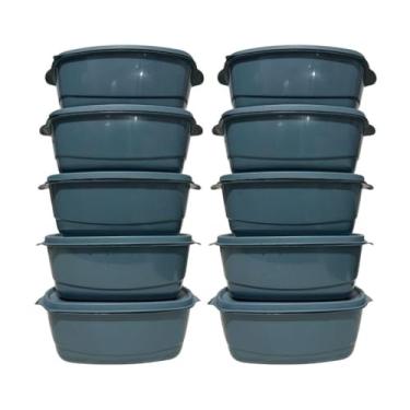 Imagem de Kit Com 10 Potes Para Marmita Hermetico Ideal Para Armazenar Alimentos, Pode ir Freezer/Micro ondas (10 Marmitas Ret. Azul Grafite)