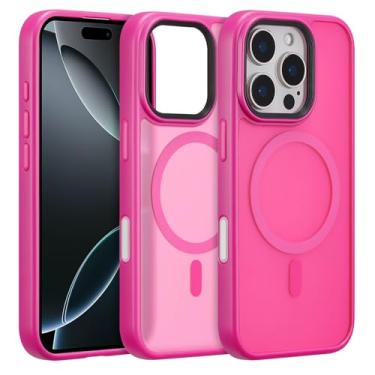 Imagem de ZTOFERA Capa magnética para iPhone 16 Pro, compatível com Magsafe, proteção de câmera elevada + botão de controle de câmera AI, capa traseira fosca translúcida com impressão digital (magenta)