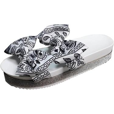 Imagem de Sandálias de plataforma femininas para o verão confortáveis com laço de praia sapatos de dedo aberto chinelos casuais sapatos, Branco, 35 BR