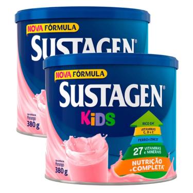 Imagem de Kit 2 Complemento Alimentar Sustagen Kids Morango Lata 350g
