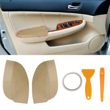 Imagem de SUNBREATH Capa de apoio de braço compatível com painéis de porta dianteira para Honda Accord 2003-2007 couro esquerda e direita guarnição do apoio de braço da porta dianteira com ferramenta de