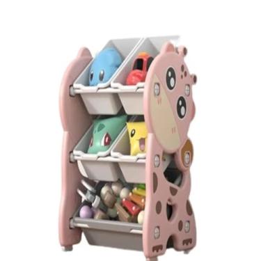 Imagem de ORGANIZADOR DE BRINQUEDOS INFANTIL ESTANTE COM BAU CAIXA MULTIUSO ARMARIO QUARTO BEBE PORTA TRECO GIRAFINHA