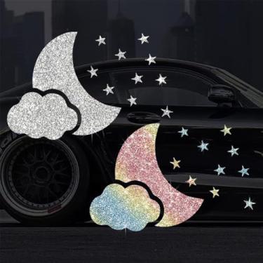 Imagem de Adesivo autoadesivo de PVC brilhante com nuvens cintilantes estrelas lua para carros, laptops, motocicletas, parede, janela, bagagem, capa de arranhão, porta, multisuperfície (branco + colorido)