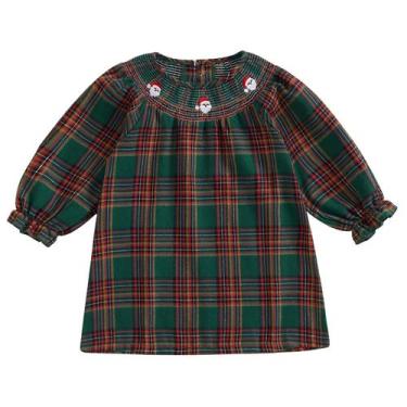 Imagem de Vestido de Natal Socutebabe Smocked Santa Plaid Girl 5-6Y