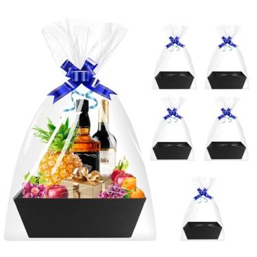 Imagem de Uzpomel Pacote com 5 cestas pretas para presentes vazias, cesta de papelão de 25,4 x 21,6 cm com alça, cesta de papel em branco para Ação de Graças, Natal, Dia dos Namorados, Páscoa, Sorteio