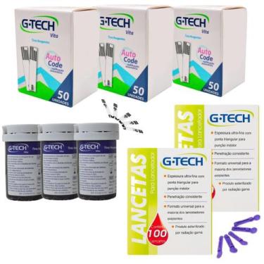 Imagem de 150 Tiras 200 Lancetas Glicemia Medidor Fita Vita - GTech