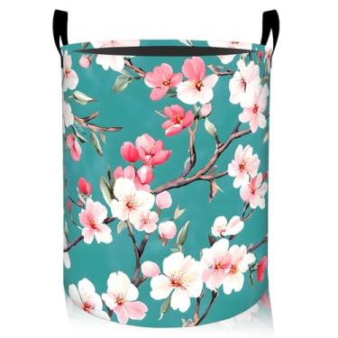 Imagem de ainori Cesta de roupa suja em flor de cerejeira, pano Oxford, romântico, elegante, roupa suja, cesto dobrável para decoração de quarto, estampa botânica floral, presente organizador de brinquedos 40 x