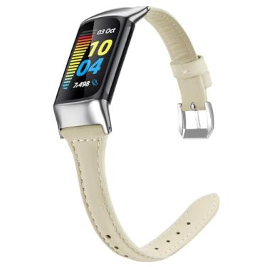 Imagem de Pulseira esportiva de couro compatível com Fitbit Charge 6/5 para homens e mulheres