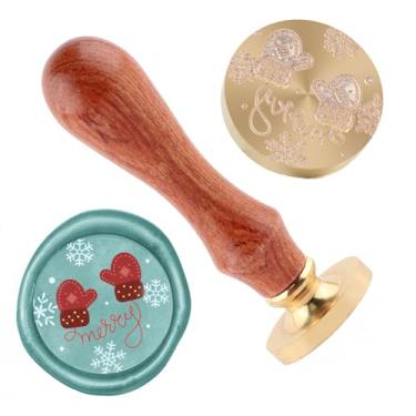 Imagem de Luvas de carimbo de lacre de cera de Natal carimbo de latão e uma alça de madeira carimbos cabeça para cartões de natal convites de festa carta envelope cartões de felicitações presentes