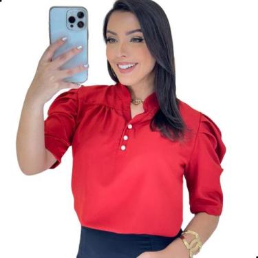 Imagem de Blusa Social Feminina Manga Bufante com Botões Crepinho - G-Store, Ter