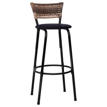 Imagem de Banqueta Alta Junco Cappuccino Estrutura Preta Assento Preto Altura 70cm Para Balcão Cozinha, Bar, Bistrô, Americano - Itagold