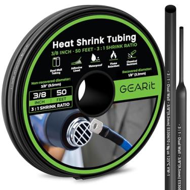 Imagem de GearIT 3/8 inch Heat Shrink Tubing - 3:1 Ratio Adhesive Lined, Marine-Grade Waterproof Industrial Shrink Wrap, Dual-Wall Tubing, UL Approved - 50FT Roll - Black