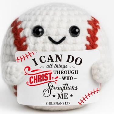 Imagem de TKGIFTHOT Presentes de beisebol de crochê feitos à mão, presente de incentivo à fé para ele, amigo, filho, cristão, filipenses, 4:13, decoração motivacional de beisebol, esportes religiosos, decoração